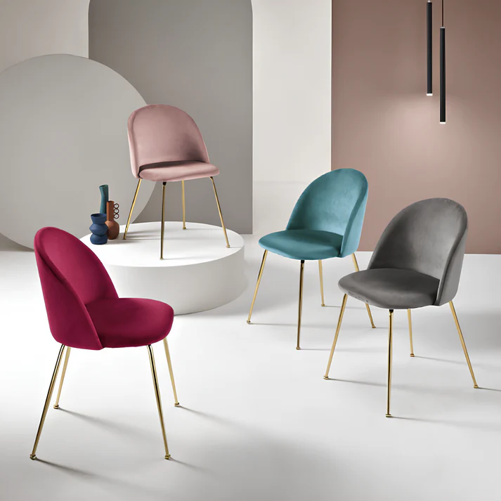 Velvet Dining Chair Upholstered Gold Metal Leg