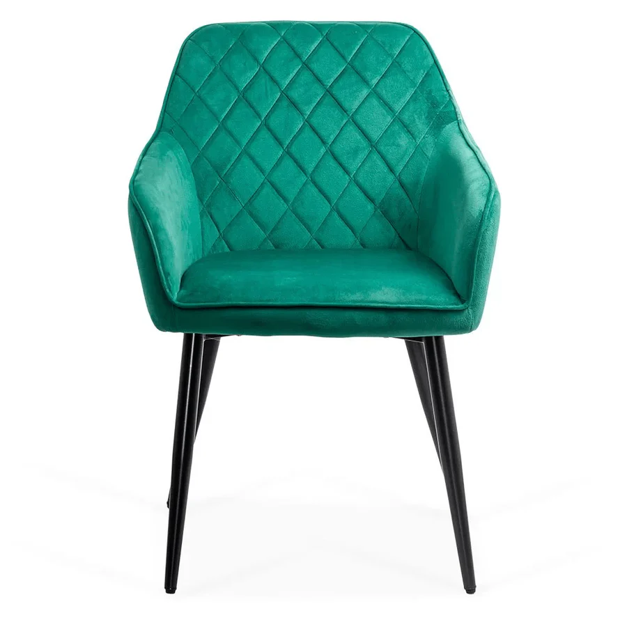 Velvet dining arm chair with black metal legs