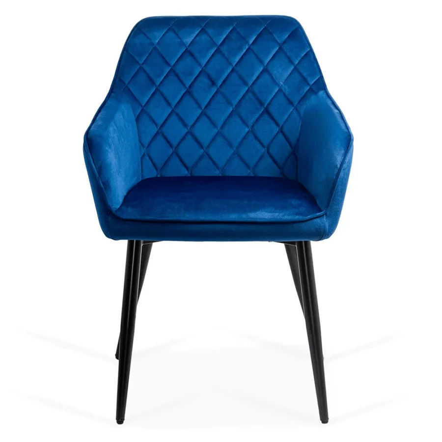 Velvet dining arm chair with black metal legs