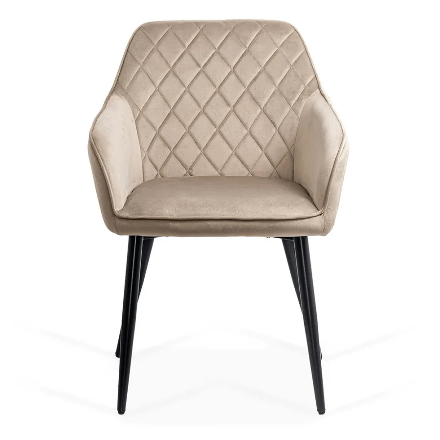Velvet dining arm chair with black metal legs