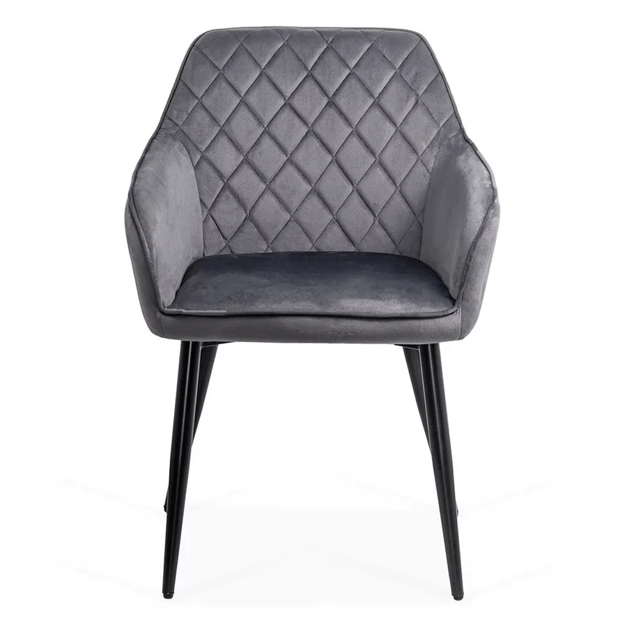 Velvet dining arm chair with black metal legs