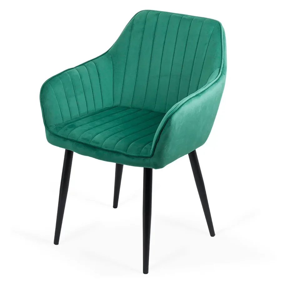 Dining Chair with Armrests Black Legs Velvet Cover