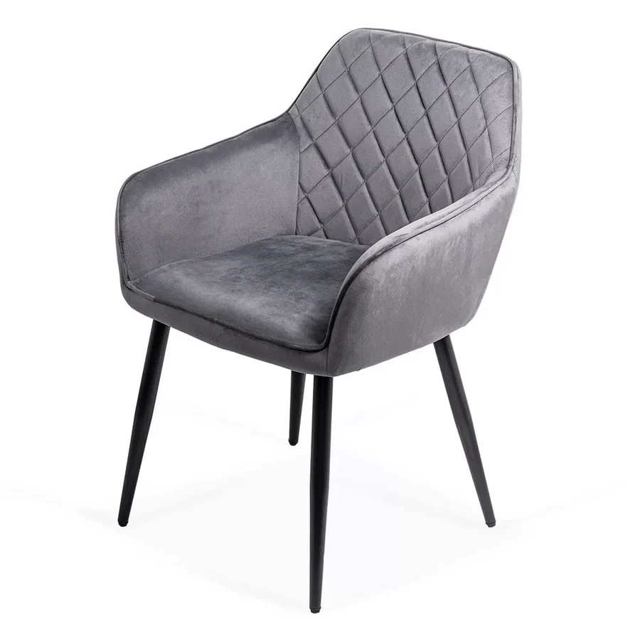 Velvet dining arm chair with black metal legs