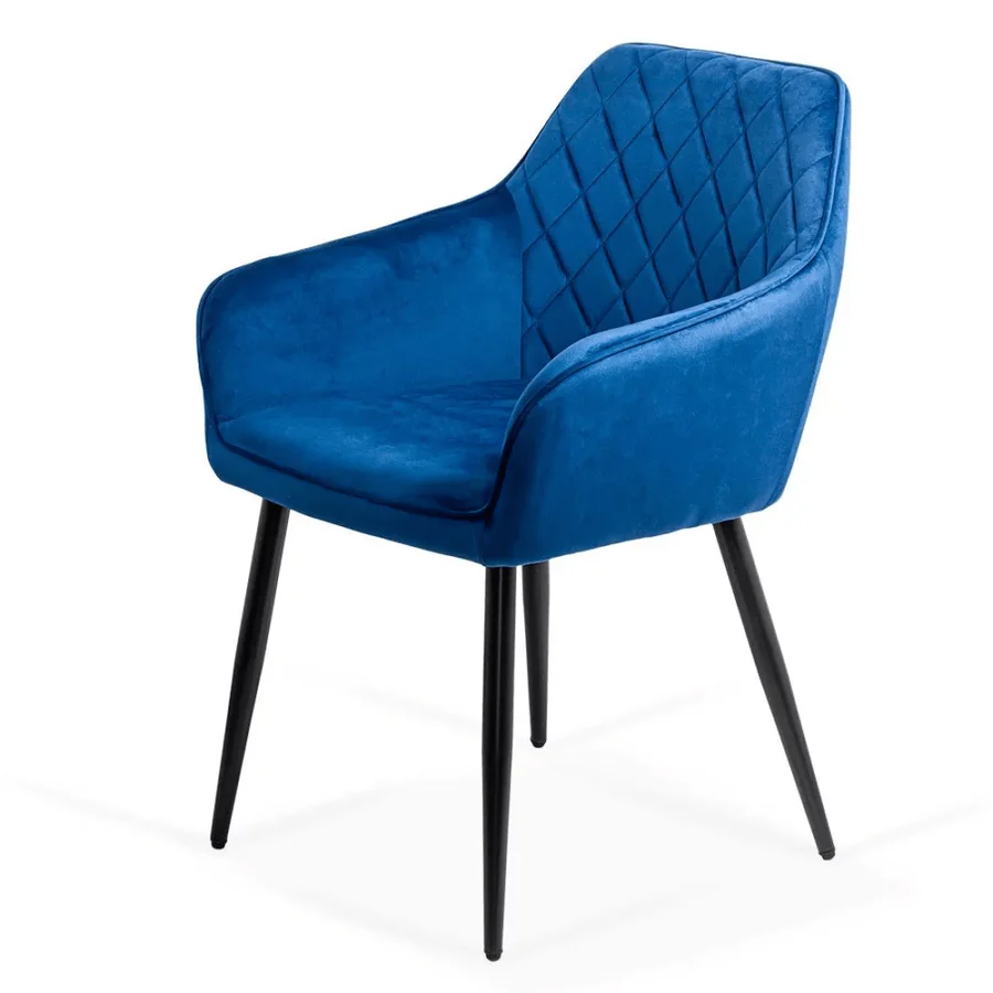 Velvet dining arm chair with black metal legs