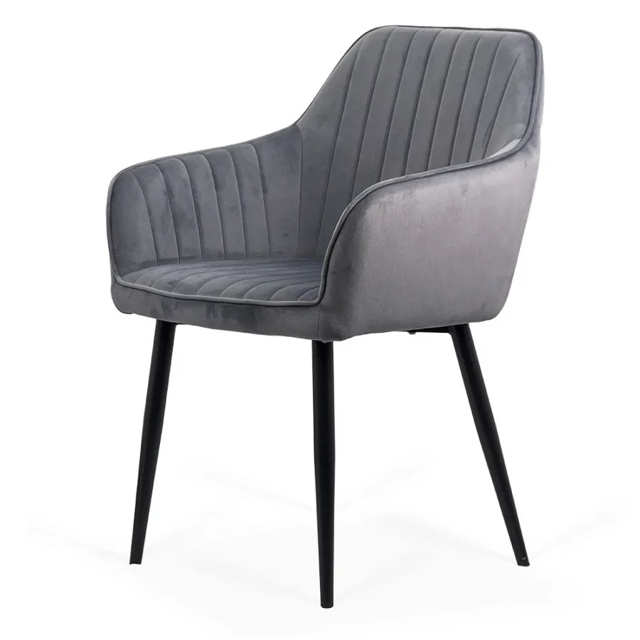 Dining Chair with Armrests Black Legs Velvet Cover