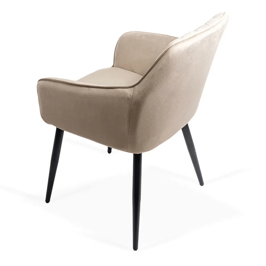 Velvet dining arm chair with black metal legs