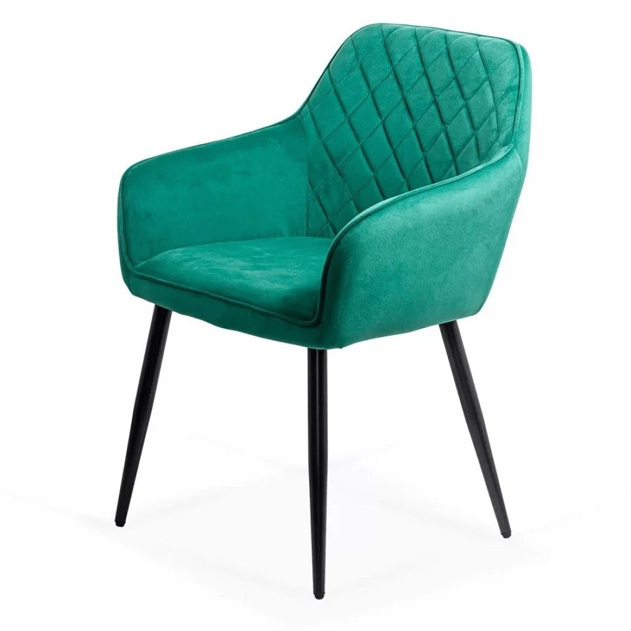 Velvet dining arm chair with black metal legs