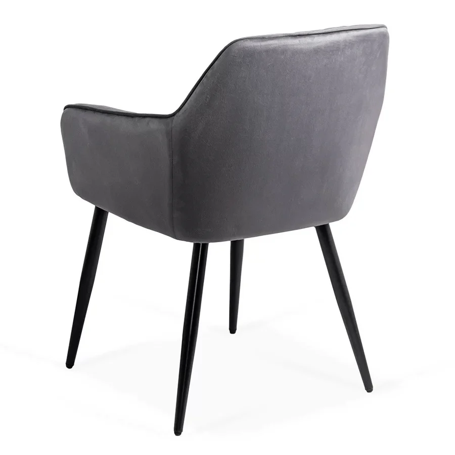 Velvet dining arm chair with black metal legs