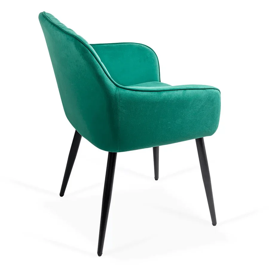 Velvet dining arm chair with black metal legs