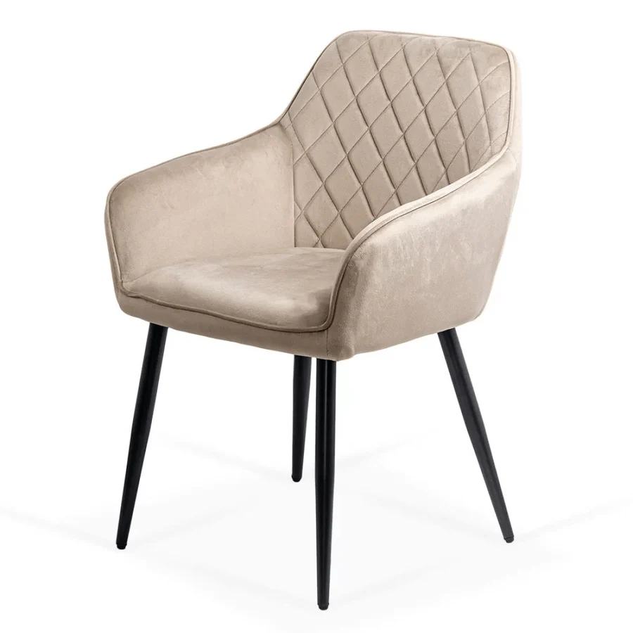 Velvet dining arm chair with black metal legs
