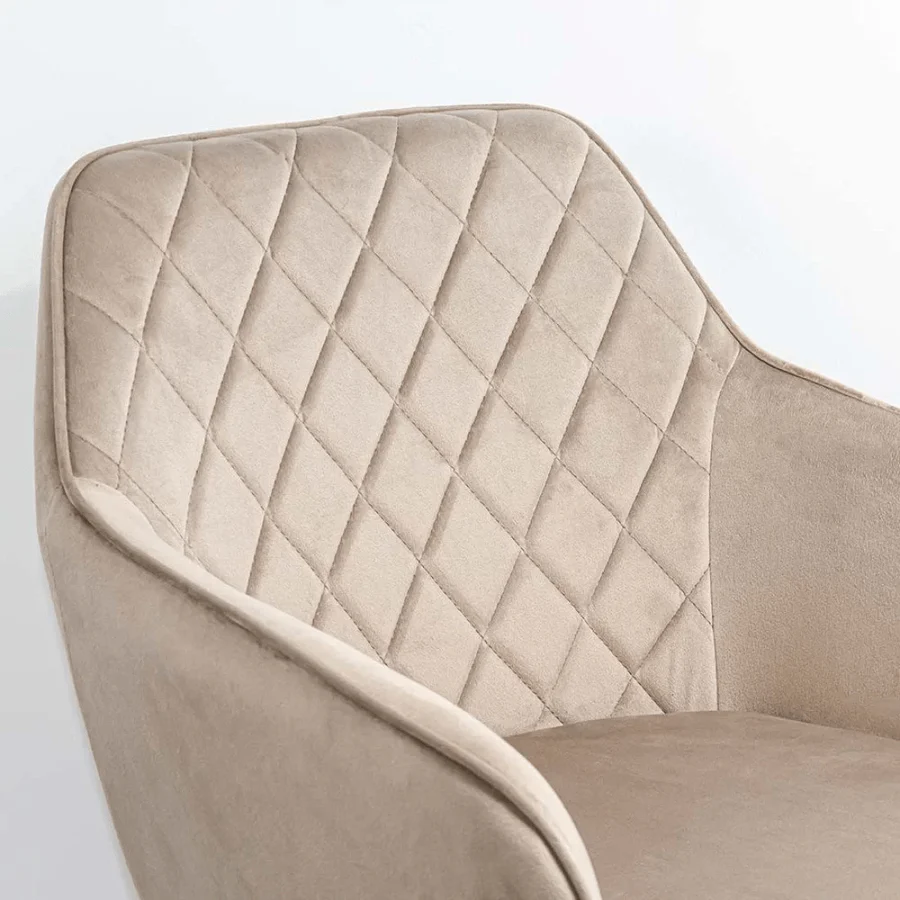 Velvet dining arm chair with black metal legs