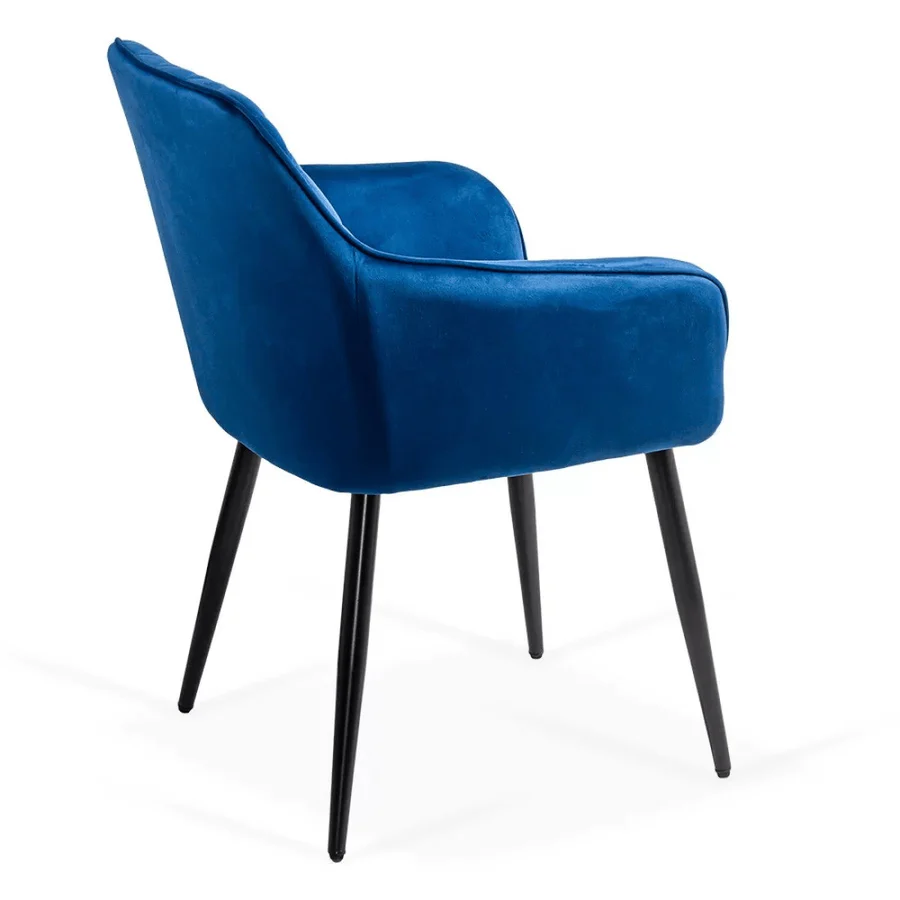 Velvet dining arm chair with black metal legs