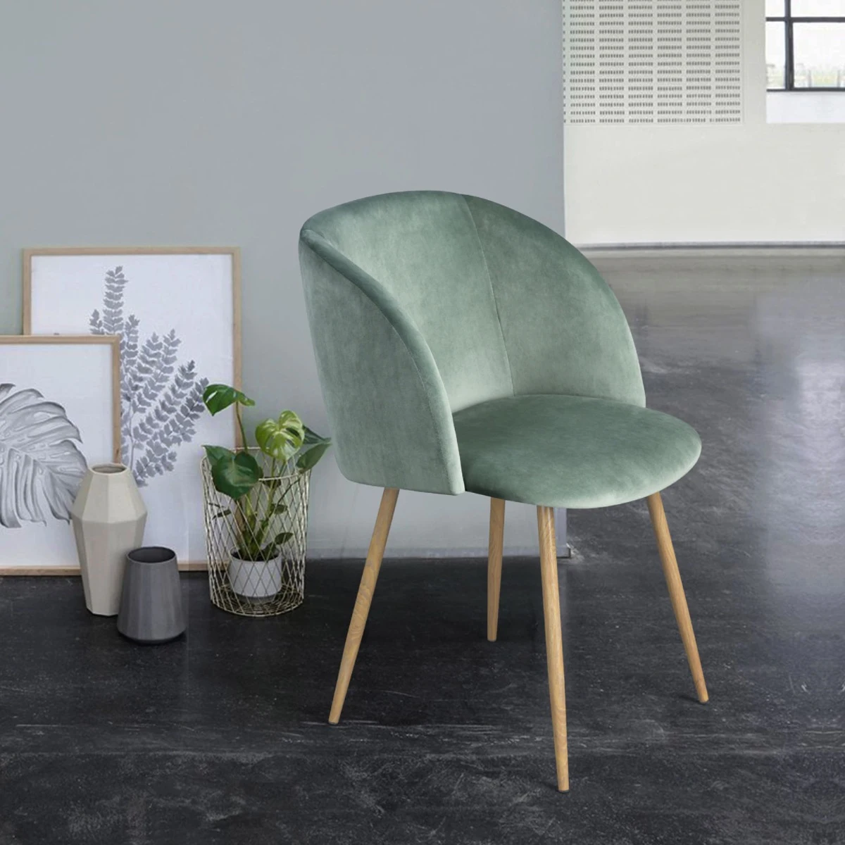 Nordic style velvet backrest Kitchen Room Chair With wood color metal leg