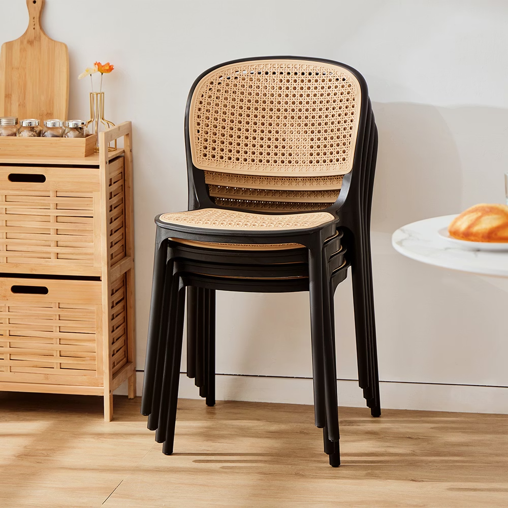 Cafe chair round woven white and beige Retro