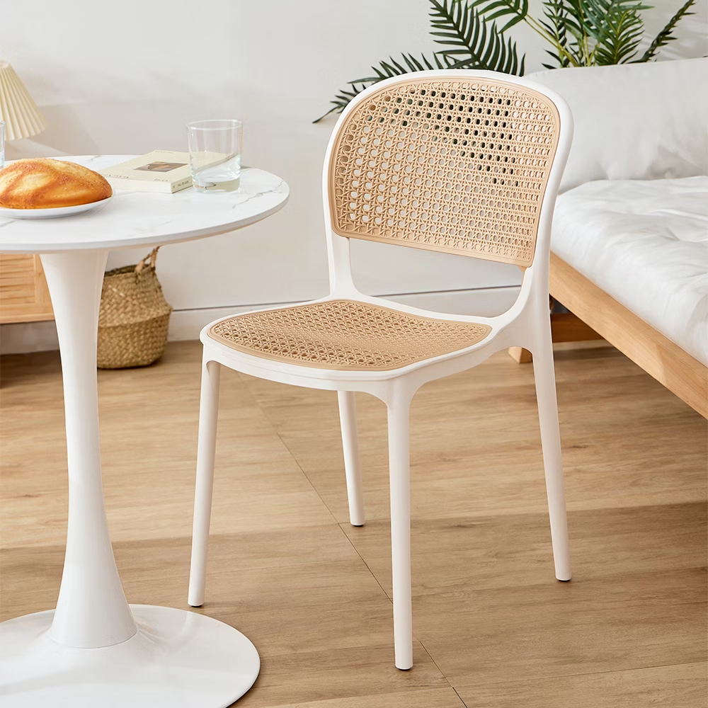 Cafe chair round woven white and beige Retro