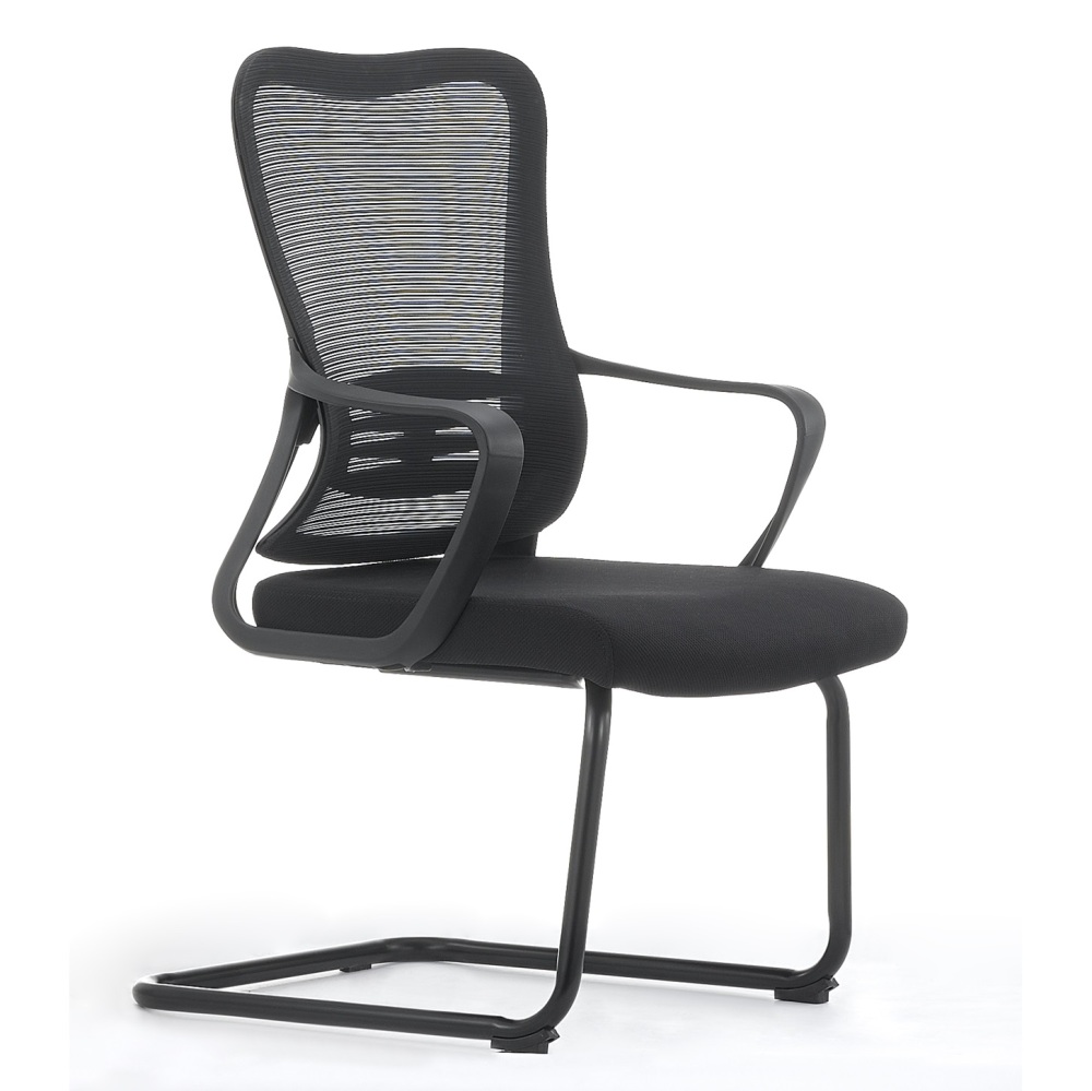 Black Mesh Sled Base Side Reception Chair