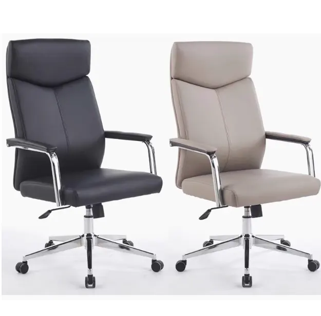 Leather Executive Rolling Swivel Chair with Chrome Metal Components Comfortable Padded Armrests