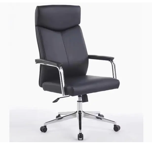 Leather Executive Rolling Swivel Chair with Chrome Metal Components Comfortable Padded Armrests