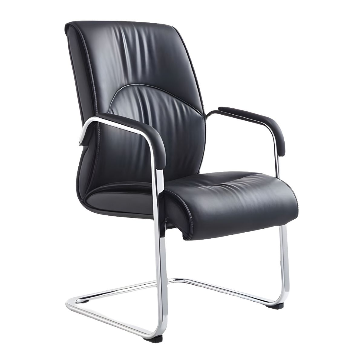 Meeting Room Cantilever Chair Black Office Chair Faux Leather