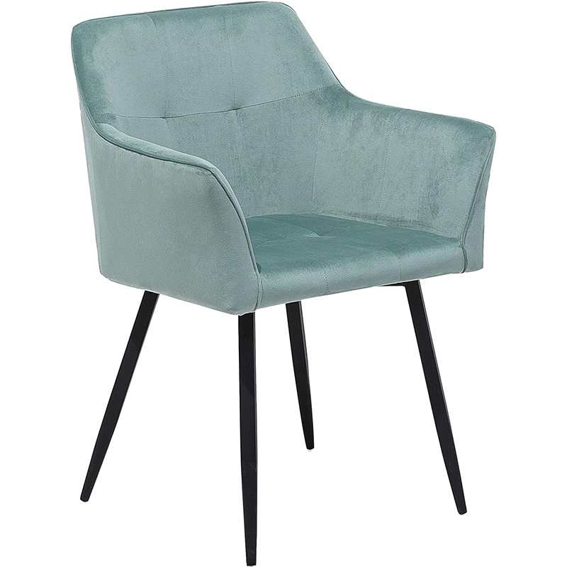 Velvet Fabric Armrest Dining Chair with Metal Legs Retro Style