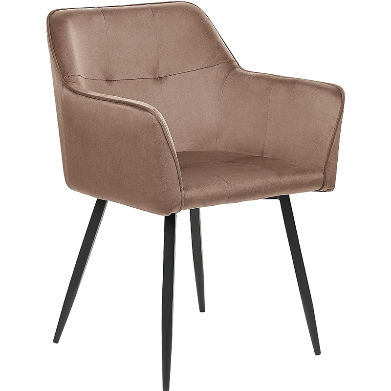 Velvet Fabric Armrest Dining Chair with Metal Legs Retro Style