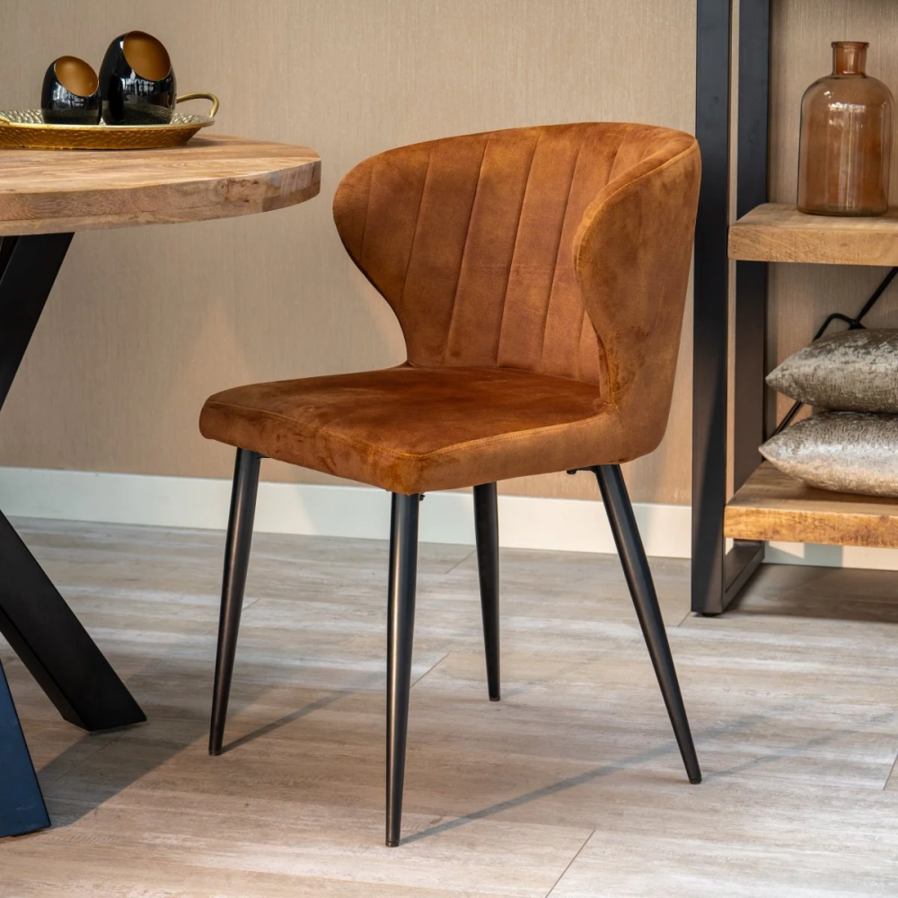 Velvet Dining Chairs with Black Powdered Coated Metal Legs