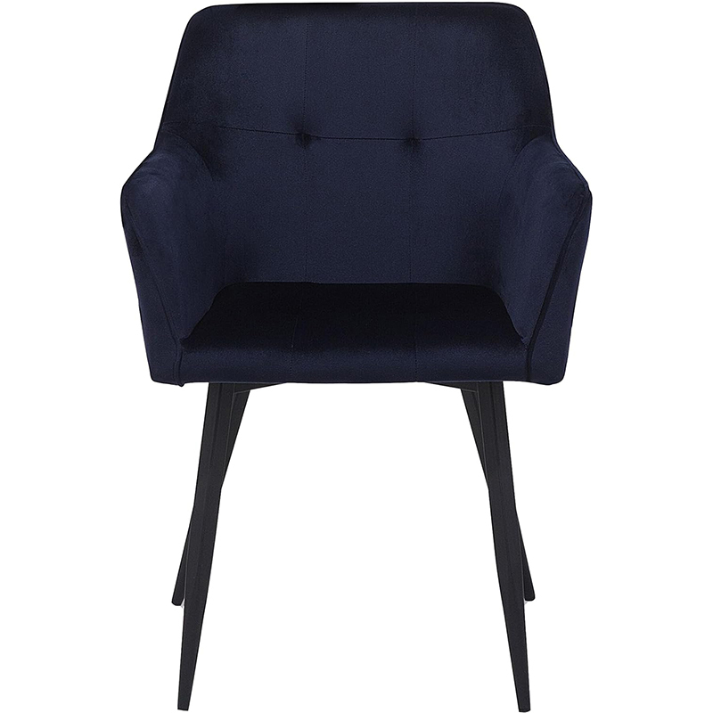 Velvet Fabric Armrest Dining Chair with Metal Legs Retro Style