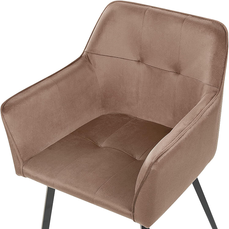 Velvet Fabric Armrest Dining Chair with Metal Legs Retro Style