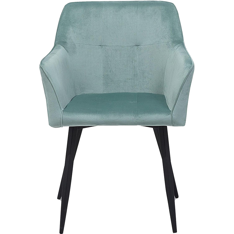 Velvet Fabric Armrest Dining Chair with Metal Legs Retro Style
