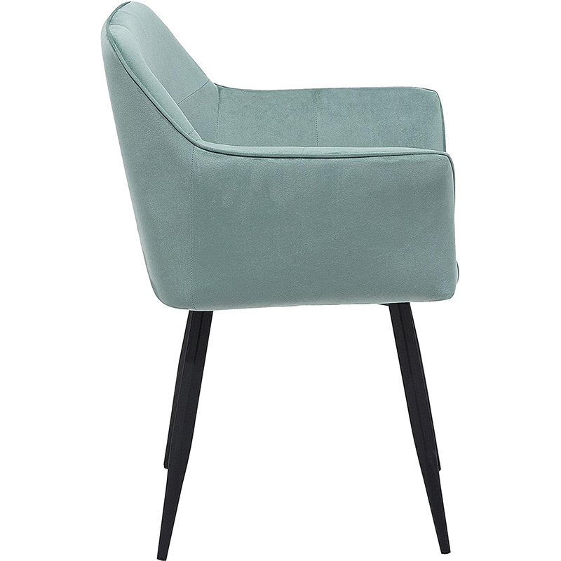 Velvet Fabric Armrest Dining Chair with Metal Legs Retro Style