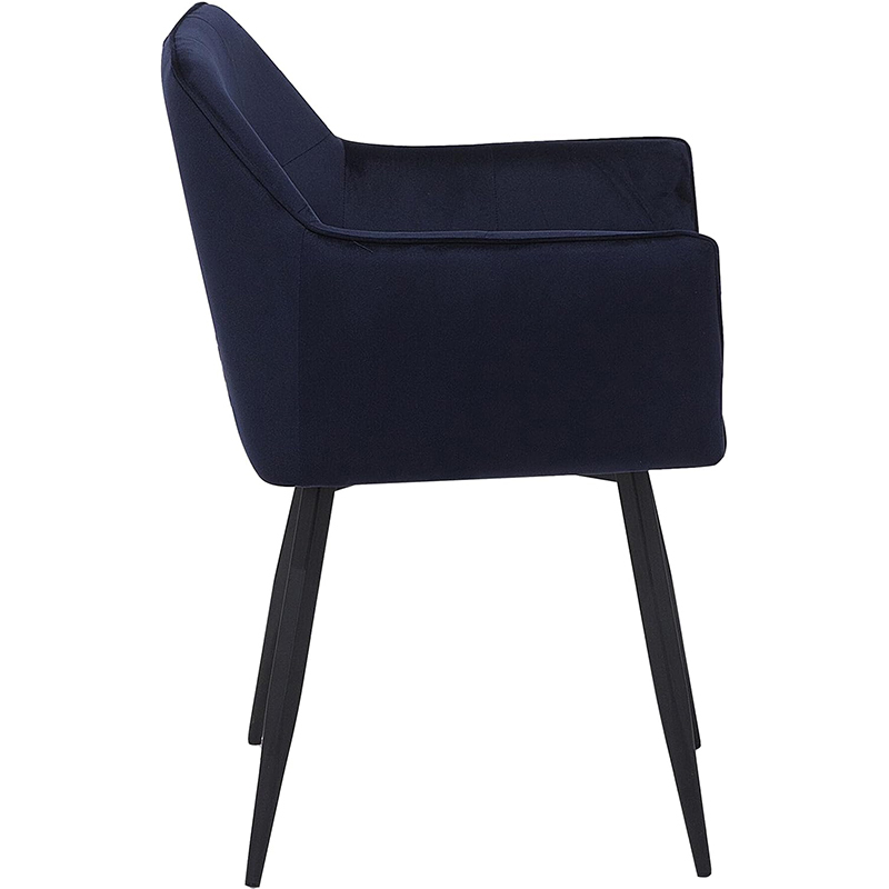 Velvet Fabric Armrest Dining Chair with Metal Legs Retro Style