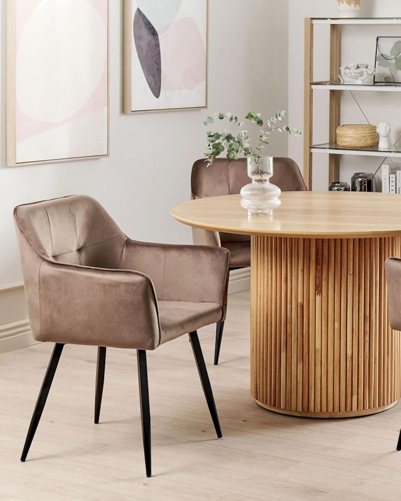 Velvet Fabric Armrest Dining Chair with Metal Legs Retro Style