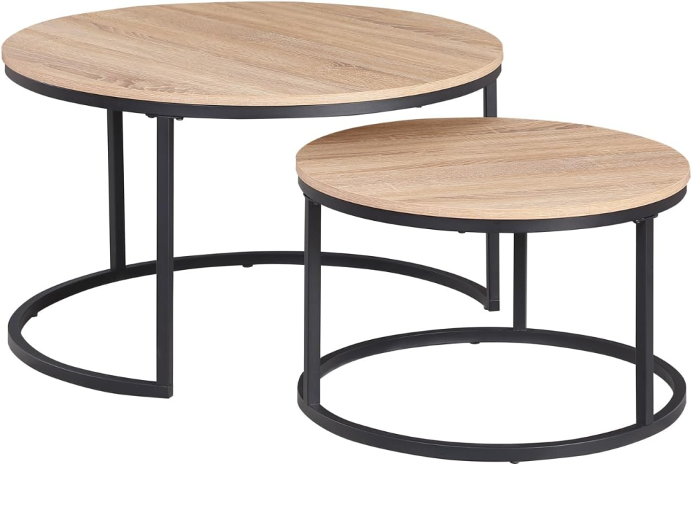 Round Nesting Coffee Table Set of 2 End Tables for Living Room