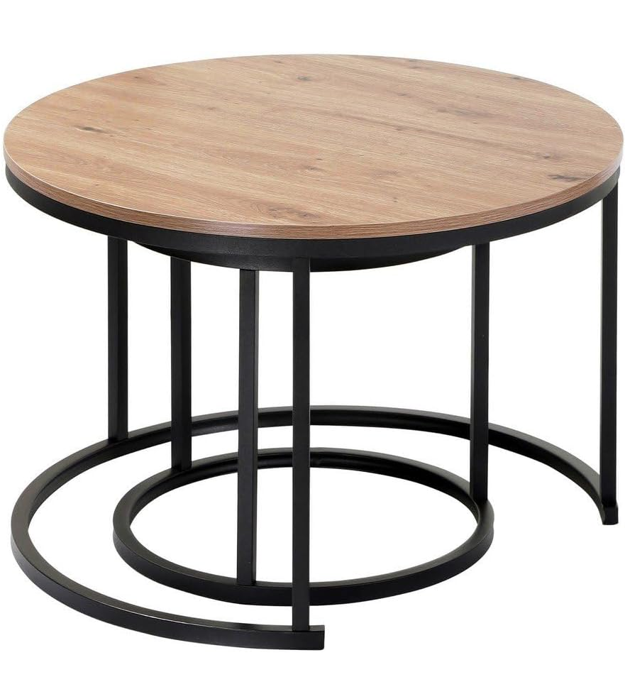 Round Nesting Coffee Table Set of 2 End Tables for Living Room