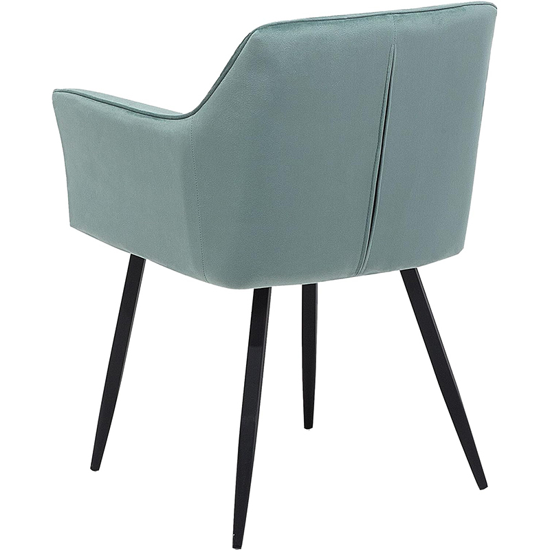 Velvet Fabric Armrest Dining Chair with Metal Legs Retro Style