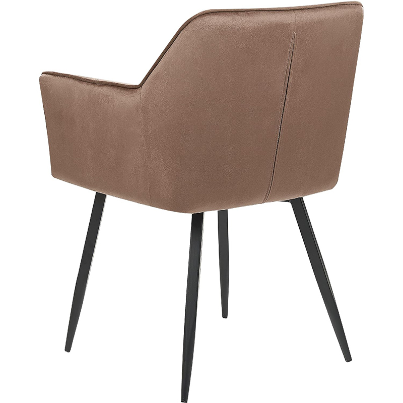 Velvet Fabric Armrest Dining Chair with Metal Legs Retro Style