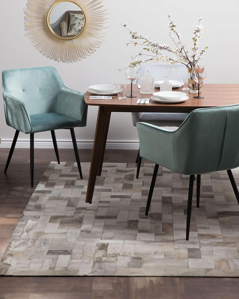 Velvet Fabric Armrest Dining Chair with Metal Legs Retro Style