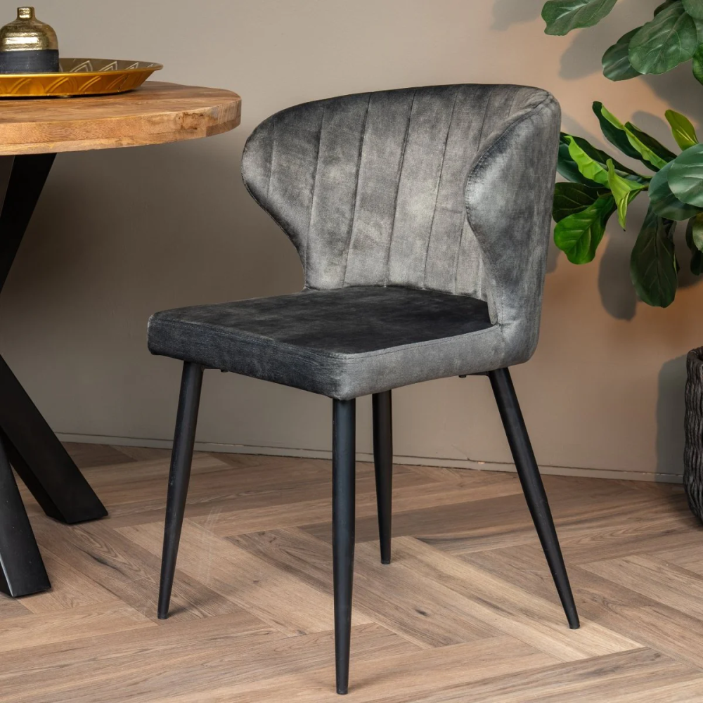 Velvet Dining Chairs with Black Powdered Coated Metal Legs
