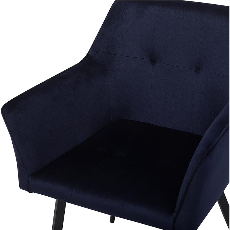 Velvet Fabric Armrest Dining Chair with Metal Legs Retro Style