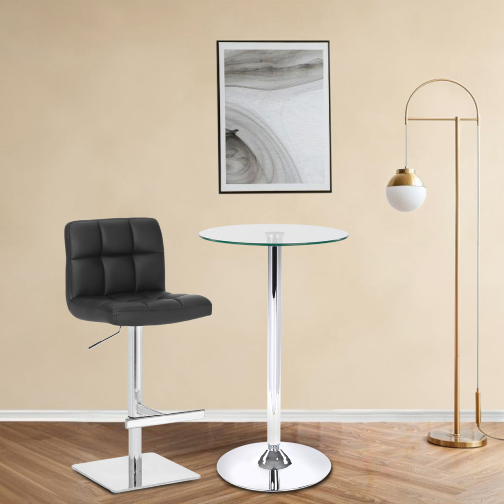 Bistro Table Round In Clear Glass Top With Chrome