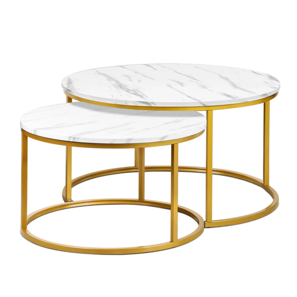 Modern Coffee Table Set of 2 Nesting Tables Marble Look Sofa End Side Tables