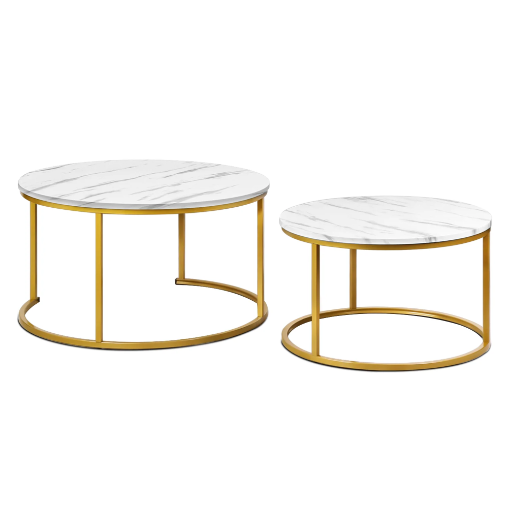 Modern Coffee Table Set of 2 Nesting Tables Marble Look Sofa End Side Tables
