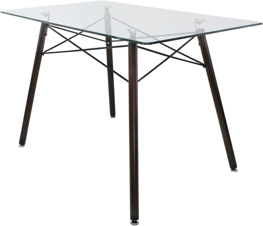 Rectangle Clear Glass Top Accent Dining Table with 4 Beech Metal Legs