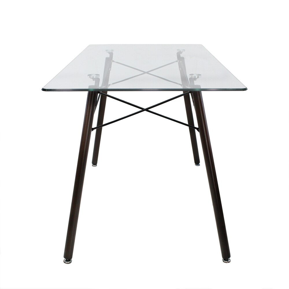 Rectangle Clear Glass Top Accent Dining Table with 4 Beech Metal Legs