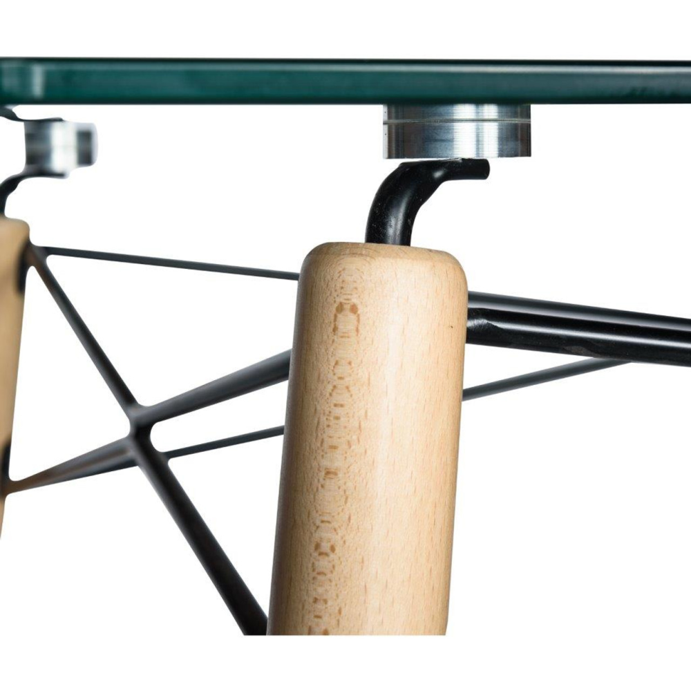 Rectangle Clear Glass Top Accent Dining Table with 4 Beech Metal Legs