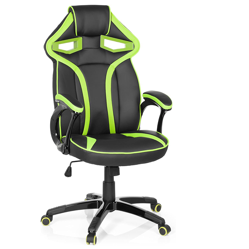 Gaming Chair Faux Leather Black/Green Desk Chair with Armrests High Back