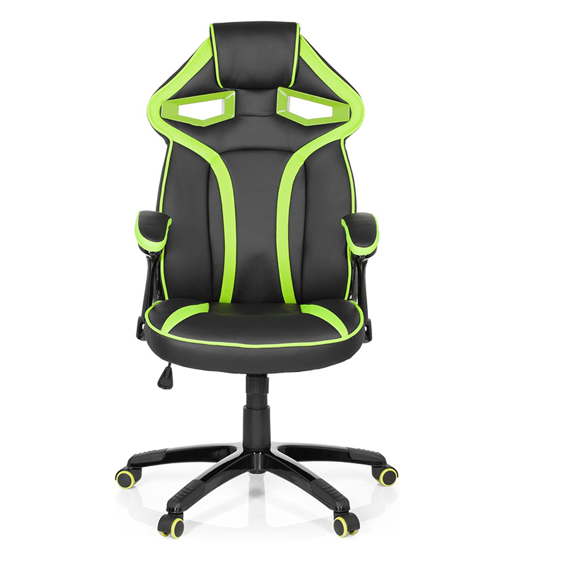 Gaming Chair Faux Leather Black/Green Desk Chair with Armrests High Back