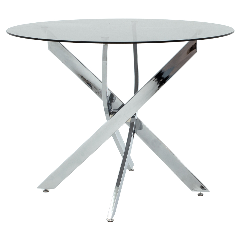 Table Glass And Metal Legs In Chrome Shade D100x75cm