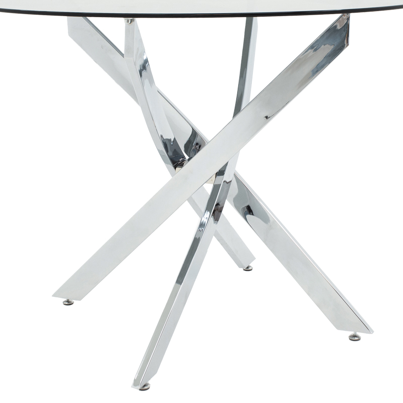 Table Glass And Metal Legs In Chrome Shade D100x75cm