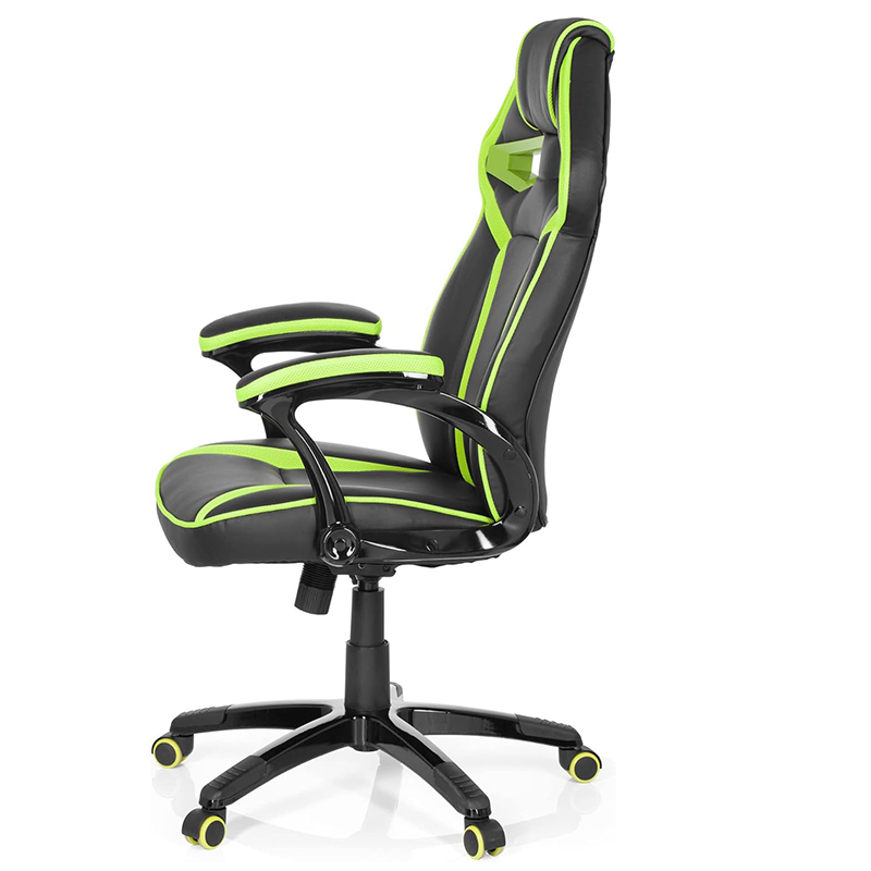 Gaming Chair Faux Leather Black/Green Desk Chair with Armrests High Back